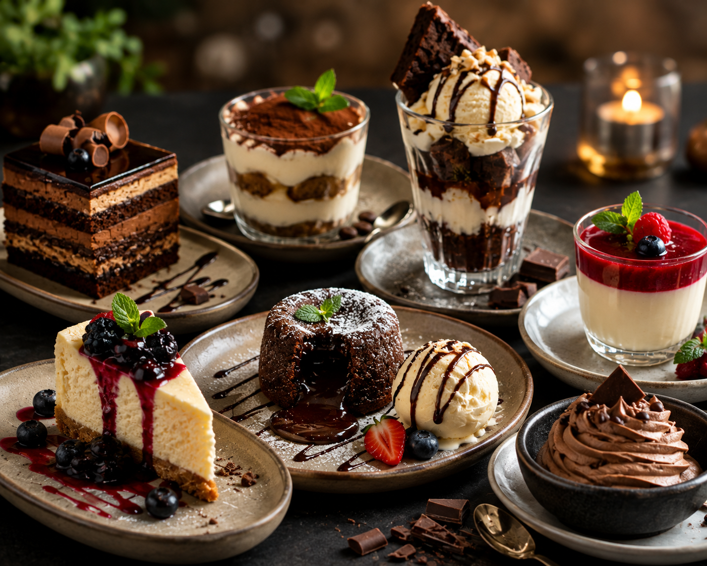 Delicious assorted desserts served at a restaurant near me featuring fresh cakes, pastries, and sweet treats